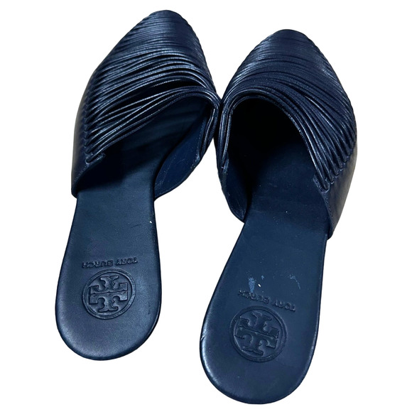 Tory Burch Sienna Point Flat Slide Mules Navy Blue Women's Size 5.5M NWOB - Picture 3 of 7